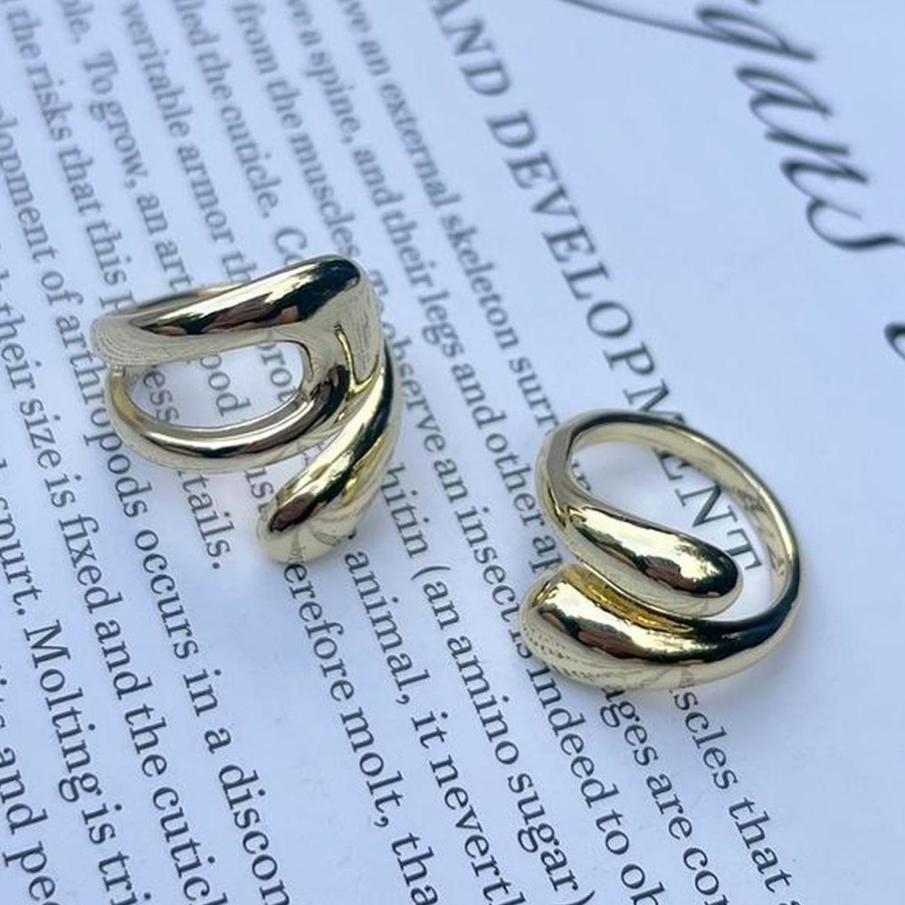 2pc Gold Irregular Cross-Design Rings - Picture 2 of 5